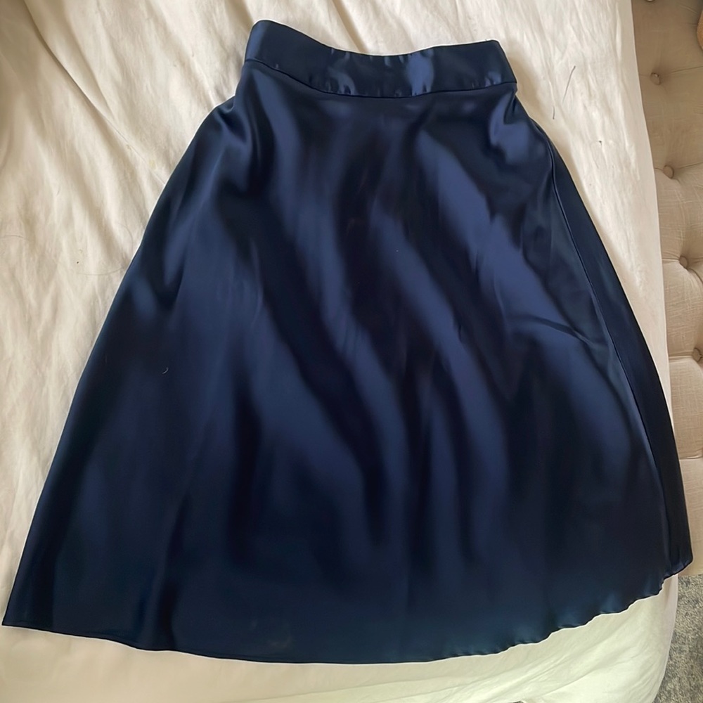 Blue satin midi skirt